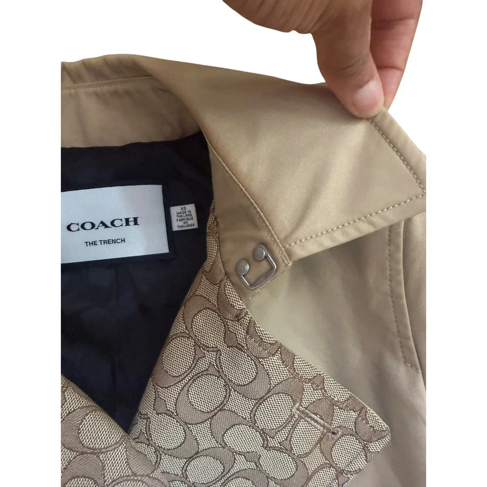 Coach Modern Trench Coat Signature Logo Trim Tan XS